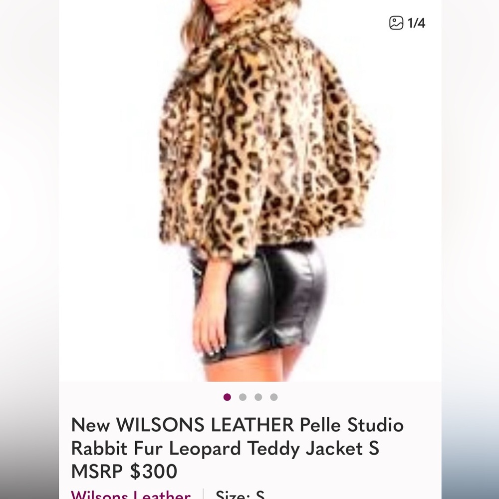 Wilson Leather Pelle Studio Leopard real rabbit Fur crop jacket! Vintage small